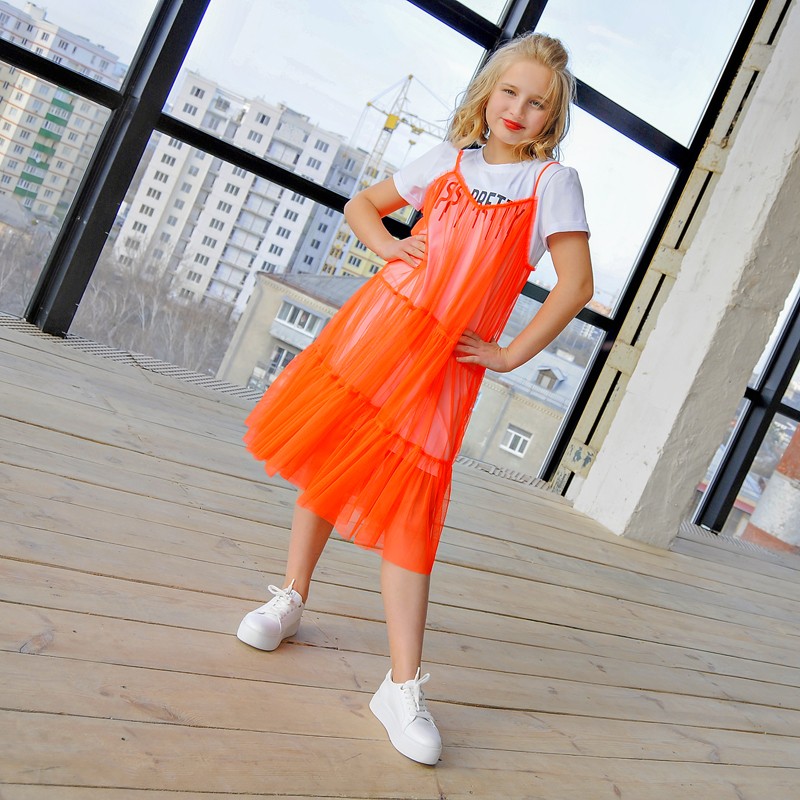 Платье MISS PRETTY и сетка NEON ORANGE